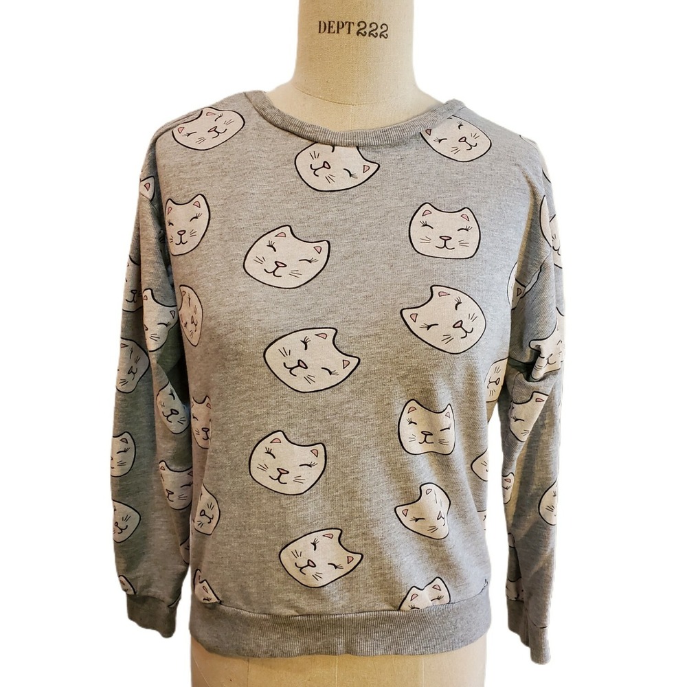 Women's H&M Happy Kitty‎ Cropped Lightweight Sweatshirt Size S